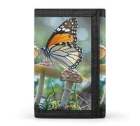 FekiLoot Butterfly Mushroom Wallet Portable Tri Fold Wallet with Zipper Coin Purse for Women Credit Car