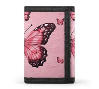 FekiLoot Butterfly Pink Wallet Compact Blocking Trifold Wallets with Zipper Minimalist Purse Wallet Credit Card Holder