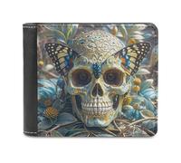 FekiLoot Butterfly Skull Wallet Large Capacity Slim Bifold Wallet with Multiple Card Slots PU Leather Men Purse