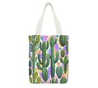 FekiLoot Cactus And Other Patterns Canvas Tote Bag Lightweight Medium Reusable Grocery Shopping Cloth Bag Multi-Purpose Tote Bags with Zipper Inner Pocket Large Capacity Shopping Bags