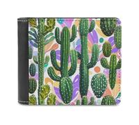 FekiLoot Cactus And Other Patterns Wallet Large Capacity Slim Bifold Wallet with Multiple Card Slots PU Leather Men Purse