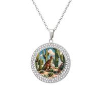 FekiLoot Cactus Jungle Dinosaur Pendant Necklace for Women Men Elegant Diamond Circle Necklaces with 19.7 Inch Chain, Zinc Diamond Jewelry for Birthday Christmas Valentine's Day Gift, One Size, Zinc