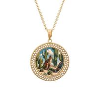 FekiLoot Cactus Jungle Dinosaur Pendant Necklace for Women Men Elegant Diamond Circle Necklaces with 19.7 Inch Chain, Zinc Diamond Jewelry for Birthday Christmas Valentine's Day Gift, One Size, Zinc