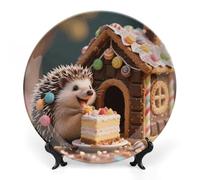 FekiLoot Candy Hedgehog Decorative Plates Bone China Plates with Stand for Display 10inch Round Ceramic Dinner Plates Dessert Plate for Kitchen Party Coffee Table Decor Art