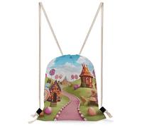 FekiLoot Candy Lane House Drawstring Backpack Sports Gym Bag Drawstring Bags Foldable Backpack for Women Men