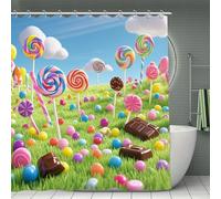 FekiLoot Candy Shower Curtain Waterproof Fabric Shower Curtain Polyester Bath Curtains for Bathroom with Hooks Quick-Drying Magic Bathroom Curtains 70.8x70.8 Inch