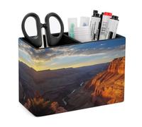 FekiLoot Canyon at Sunset Pen Holder Double Compartments PU Leather Pencil Storage Box Square Desk Stationery Organizers Remote Control Accessories Container for Home Office