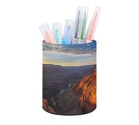 FekiLoot Canyon at Sunset Round Pencil Holder PU Leather Pen Cup Container Desk Organizer Desktop Storage Box Stationery Brush Scissor Holders for Home School Office Supply