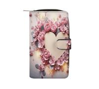 FekiLoot Card Heart Shape Flowers Wallet Large Capacity Travel Double Fold Wallets Portable Zipper Leather Purse for Women Men