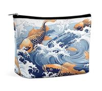 FekiLoot Carp with Wave Patterned Toiletry Bag Travel Cosmetic Bag with Zipper Personalized Makeup Pouch Makeup Pouch for Women for Use in Daily Life Travel Other Occasions