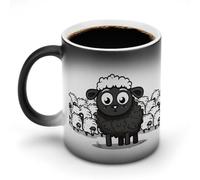 FekiLoot Cartoon Black White Sheep Color Changing Mug Heat Changing Mug Ceramic Mug Heat Reactive Black Mug Tea Cup Message Appears As It Heats Birthday Holiday Gift for Family Friend