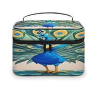 FekiLoot Cartoon Blue Peacock Makeup Bag Large Capacity Travel Cosmetic Bag Lightweight Hand-held Toiletry Bags Portable Cosmetic Pouch Cute Make Up Pouch for Women