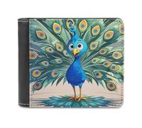 FekiLoot Cartoon Blue Peacock Wallet Large Capacity Slim Bifold Wallet with Multiple Card Slots PU Leather Men Purse