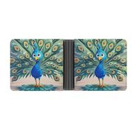 FekiLoot Cartoon Blue Peacock Wallet Slim Leather Bifold Wallet Extra Capacity Wallets with Multiple Card Slots Men Billfold