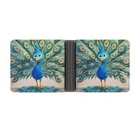 FekiLoot Cartoon Blue Peacock Wallet Slim PU Bifold Design Wallet with Multiple Card Slots Wallets Extra Capacity Pocket Wallets