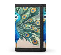 FekiLoot Cartoon Blue Peacock Wallet Slim Trifold Wallets with Multiple Card Slots Credit Card Holder Pocket Coin Purse