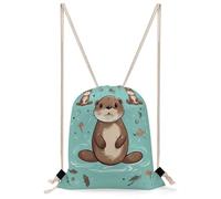 FekiLoot Cartoon Cute Otter Drawstring Backpack Sports Gym Bag Drawstring Bags Foldable Backpack for Women Men