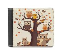FekiLoot Cartoon Family Owls On The Brown Tree Wallet for Women Men Soft PU Leather Wallet Extra Capacity Bifold Wallets Slim Minimalist Front Pocket