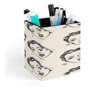 FekiLoot Cartoon Female Face Pen Holder for Desk, Square Leather Pencil Organizer & Makeup Brush Holder, Office Decor And Desk Accessories Perfect Office Organization,Teacher Supplies
