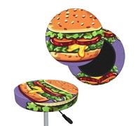 FekiLoot Cartoon Hamburger Round Bar Stool Covers Stretch Washable Bar Stool Covers Dustproof Slipcover Bar Chair Covers with Elastic Band for Bar Kitchen Living Room Decor 12 Inch