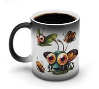 FekiLoot Cartoon Insect Color Changing Mug Heat Changing Mug Ceramic Mug Heat Reactive Black Mug Tea Cup Message Appears As It Heats Birthday Holiday Gift for Family Friend