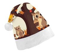 FekiLoot Cartoon Owl on Tree Christmas Hat Cap with Plush Trim Warm Xmas Hats Headwear for Winter Holiday Party Supply