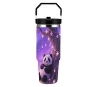 FekiLoot Cartoon Panda 30oz Tumbler with Handle And Flip Straw Lid Double Wall Travel Leak-proof Coffee Mug Stainless Steel Vacuum Insulated Coffee Tumblers Cup for Hot And Cold Drinks