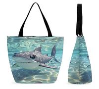 FekiLoot Cartoon Shark Floating in Water Tote Bag for Women Large Capacity Casual Work Handbag Travel Shoulder Bags Weekender Hobo Bags Fashion Top Handle Bag