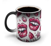 FekiLoot Cartoon Style Lips Color Changing Mug Heat Changing Mug Ceramic Mug Heat Reactive Black Mug Tea Cup Message Appears As It Heats Birthday Holiday Gift for Family Friend