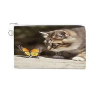 FekiLoot Cat And Butterfly Coin Purse,Travel Portable Keychain Wallet Canvas Coin Wallets Mini Zipper Tool Bag Lightweight Change Purse