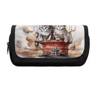 FekiLoot Cat And Hot Air Balloon Pencil Case Portable Zipper Large Capacity Pencil Bag Handheld Multi Function Portable Pencil Pouch Organizer for Family Office Supplies