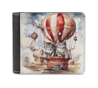 FekiLoot Cat And Hot Air Balloon PU Leather Wallet Bifold Wallet Front Pocket Wallets Fashion Purse Slim Billfold Credit Card Holder
