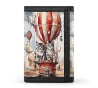 FekiLoot Cat And Hot Air Balloon Wallets Exquisite Trifold Wallet Front Pocket Wallet with Zipper Keychain Coin Purse Credit Card Holder for Adult