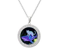 FekiLoot Cat And Shark Pendant Necklace for Women Men Elegant Diamond Circle Necklaces with 19.7 Inch Chain, Zinc Diamond Jewelry for Birthday Christmas Valentine's Day Gift, One Size, Zinc, Diamond