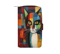 FekiLoot Cat Face Abstract Wallet Large Capacity Travel Double Fold Wallets Portable Zipper Leather Purse for Women Men