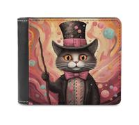 FekiLoot Cat Holding A Cane PU Leather Wallet Bifold Wallet Front Pocket Wallets Fashion Purse Slim Billfold Credit Card Holder