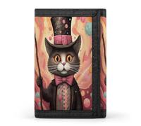 FekiLoot Cat Holding A Cane Wallets Exquisite Trifold Wallet Front Pocket Wallet with Zipper Keychain Coin Purse Credit Card Holder for Adult