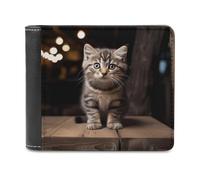 FekiLoot Cat on Stake PU Leather Wallet Bifold Wallet Front Pocket Wallets Fashion Purse Slim Billfold Credit Card Holder