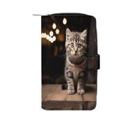 FekiLoot Cat on Stake Wallet Large Capacity Travel Double Fold Wallets Portable Zipper Leather Purse for Women Men