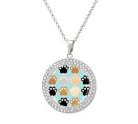 FekiLoot Cat Pawprints Pendant Necklace for Women Men Elegant Diamond Circle Necklaces with 19.7 Inch Chain, Zinc Diamond Jewelry for Birthday Christmas Valentine's Day Gift, One size, Zinc, Diamond