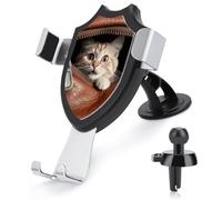 FekiLoot Cat Peeks Out of Zippered Leather Pocket Car Phone Mount for Dashboard/Vent/Windshield Auto-Clamping Gravity Sensor Truck Stand Cradle 90° Rotation Phone Holder Fits 4-6" Phones