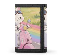 FekiLoot Cat Riding Motorcycles Slim Wallet Trifold Wallet Credit Card Holder Wallets Stylish Money Clip for Men Women