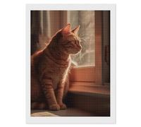 FekiLoot Cat Sitting on Windowsill Diamond Painting Kits for Adults Full Drill Diamond Dots Art for Beginners DIY 5d Square Gem Diamond Pictures Art Kits Crafts Home Wall Decoration Gift 12"x16"