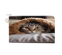 FekiLoot Cat Under Blanket Coin Purse,Travel Portable Keychain Wallet Canvas Coin Wallets Mini Zipper Tool Bag Lightweight Change Purse