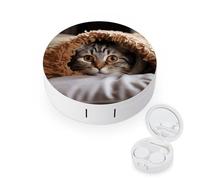 FekiLoot Cat Under Blanket Contact Lens Cases, Cute Contact Lenses Lens Box Set Outdoor Mini Contact Lens Soak Storage Kit with Mirror Daily Vision Care And Outdoor Use