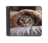 FekiLoot Cat Under Blanket PU Leather Wallet Bifold Wallet Front Pocket Wallets Fashion Purse Slim Billfold Credit Card Holder