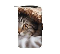 FekiLoot Cat Under Blanket Wallet Large Capacity Travel Double Fold Wallets Portable Zipper Leather Purse for Women Men