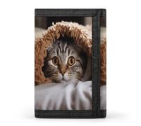 FekiLoot Cat Under Blanket Wallets Exquisite Trifold Wallet Front Pocket Wallet with Zipper Keychain Coin Purse Credit Card Holder for Adult