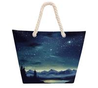 FekiLoot Celestial Night Sky Beach Bag for Women Large Tote Bag with Hemp Rope Handles Reusable Grocery Shopping Bags Travel Casual Shoulder Bag Handbag for Travel Work