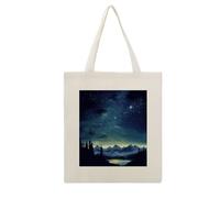FekiLoot Celestial Night Sky Canvas Tote Bag for Women Big Capacity Shoulder Bag with Handle Zipper Casual Tote's Handbag with Aesthetic Prints Bridesmaids Totes for Women 16x13 Inch
